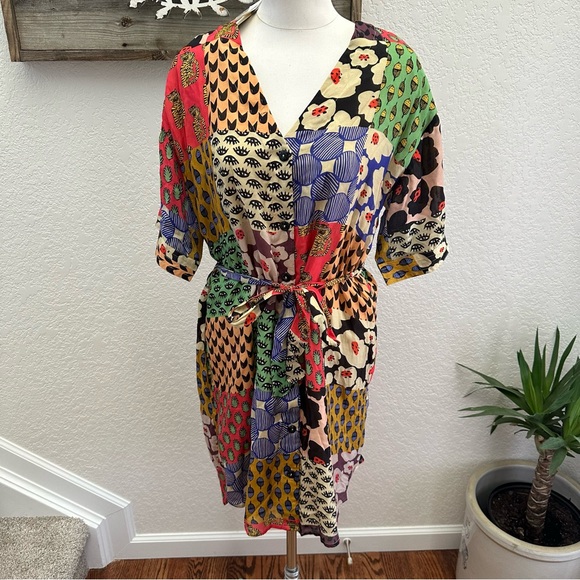 Anthropologie Dresses & Skirts - Anthropologie Dhruv Kapoor button front bright print belted dress size M NWT